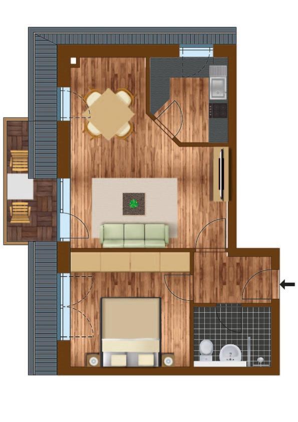 Apartment mit 1 Schlafzimmer und Balkon